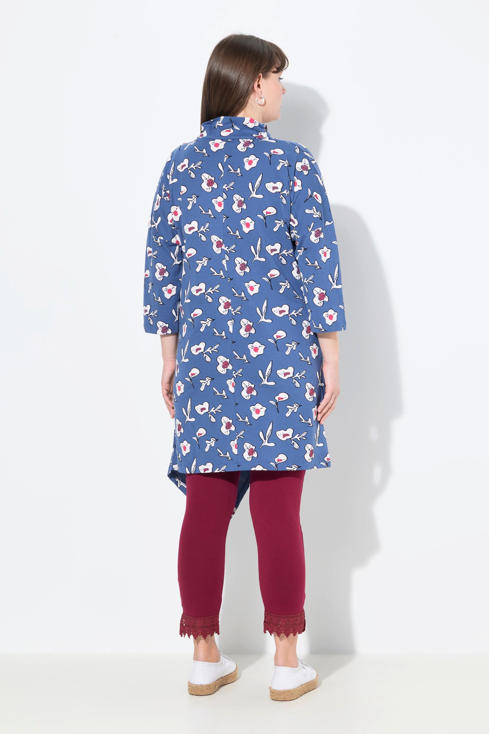 Ulla Popken Robe Jersey Fleurs Effet Cache-cœur Manches 3/4  