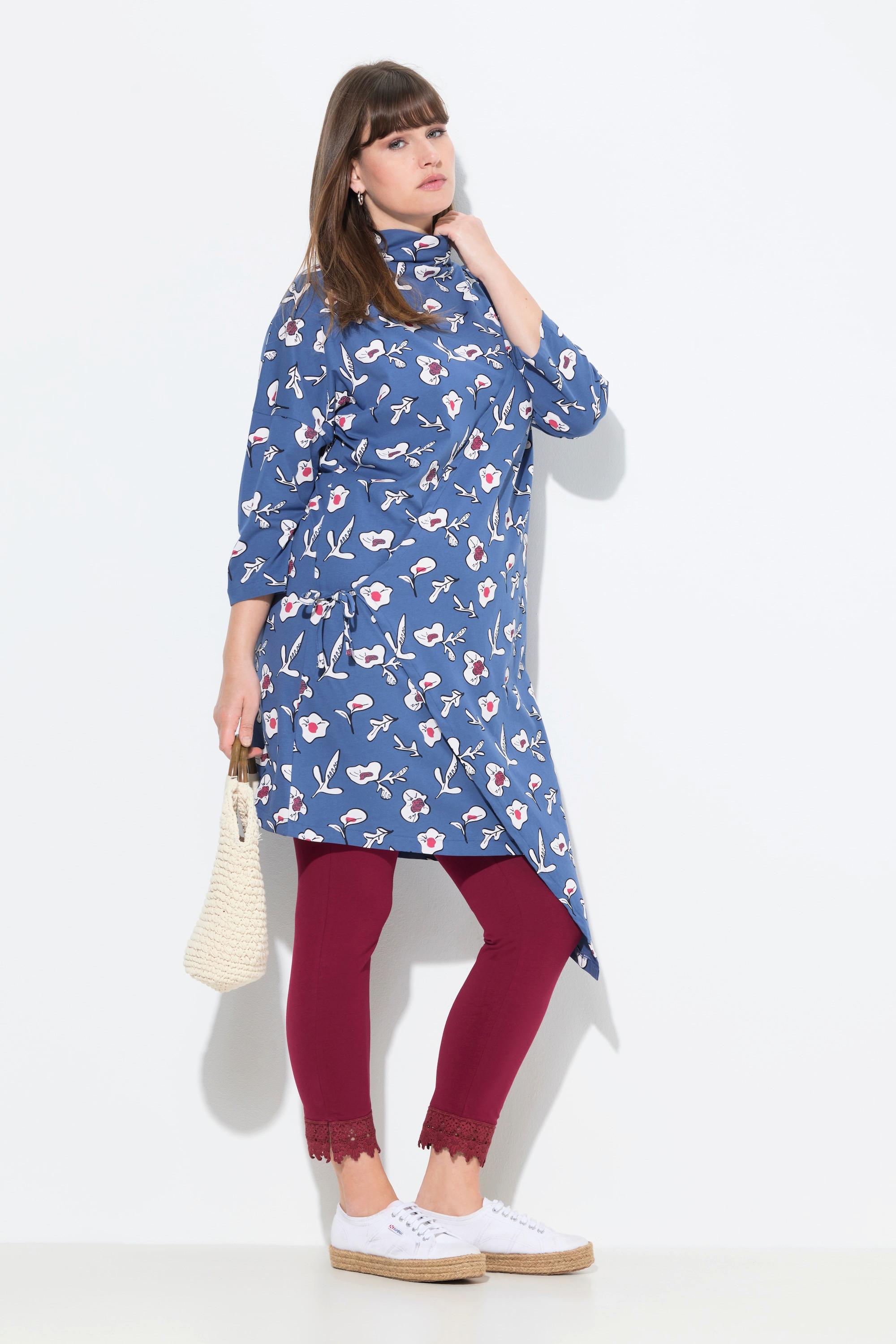 Ulla Popken Robe Jersey Fleurs Effet Cache-cœur Manches 3/4  