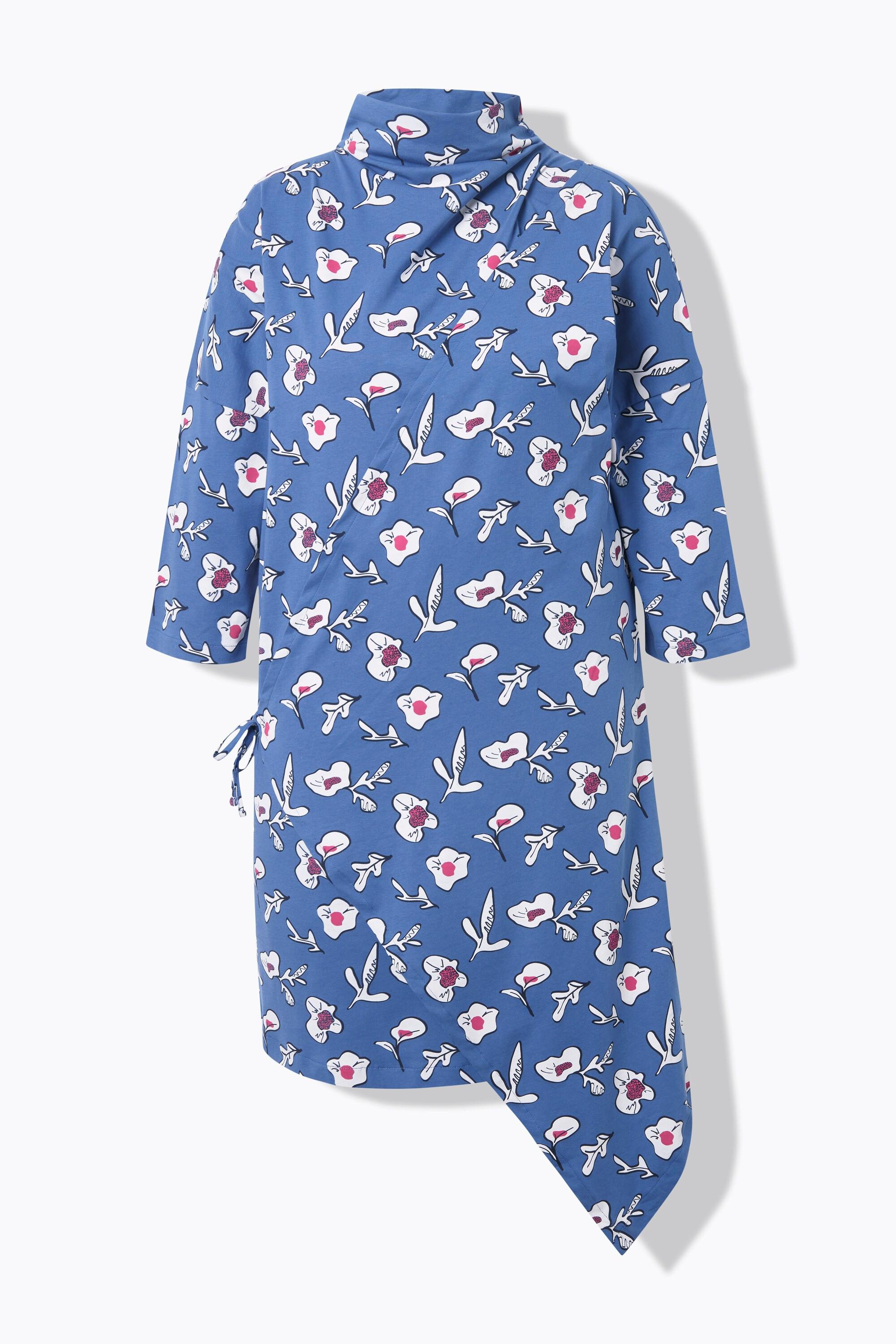 Ulla Popken Robe Jersey Fleurs Effet Cache-cœur Manches 3/4  