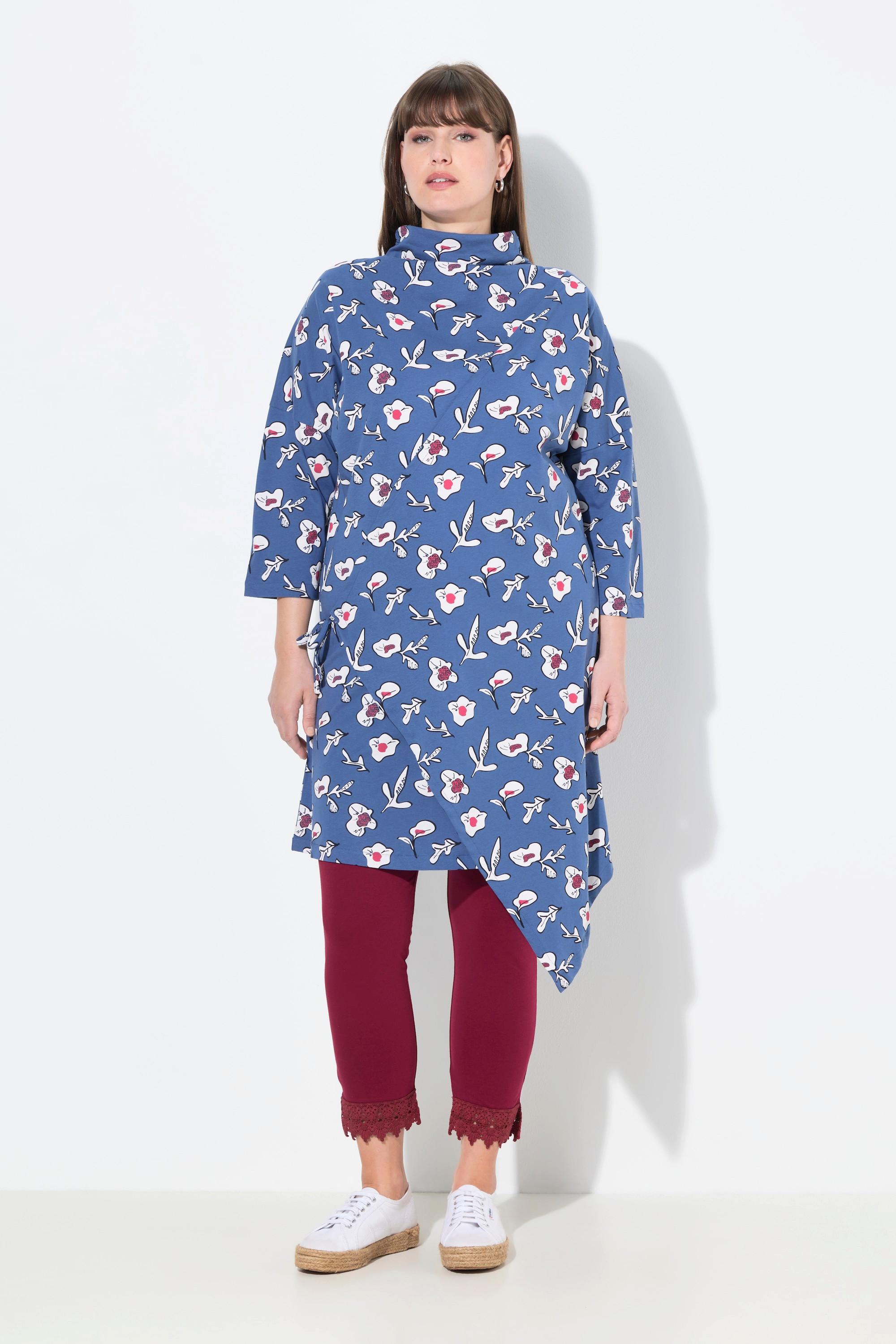 Ulla Popken Robe Jersey Fleurs Effet Cache-cœur Manches 3/4  