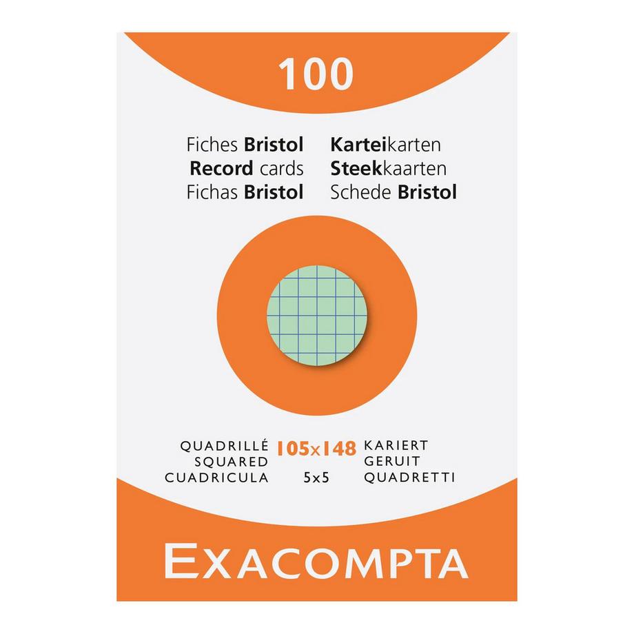 Exacompta Confezione 100 cartoncini bristol a quadretti 5x5 105x148mm - x 10  
