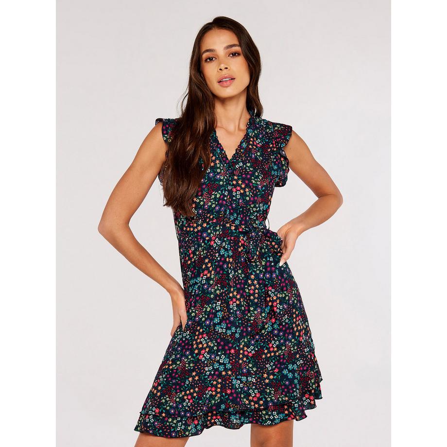 Minikleid mit zierlichen Blumenrüschen