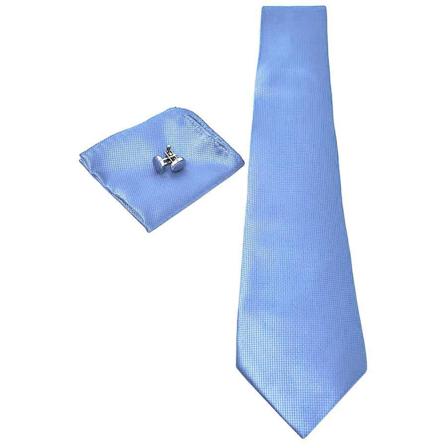 B2X Krawatte Einstecktuch Manschettenknöpfe Set Hellblau  