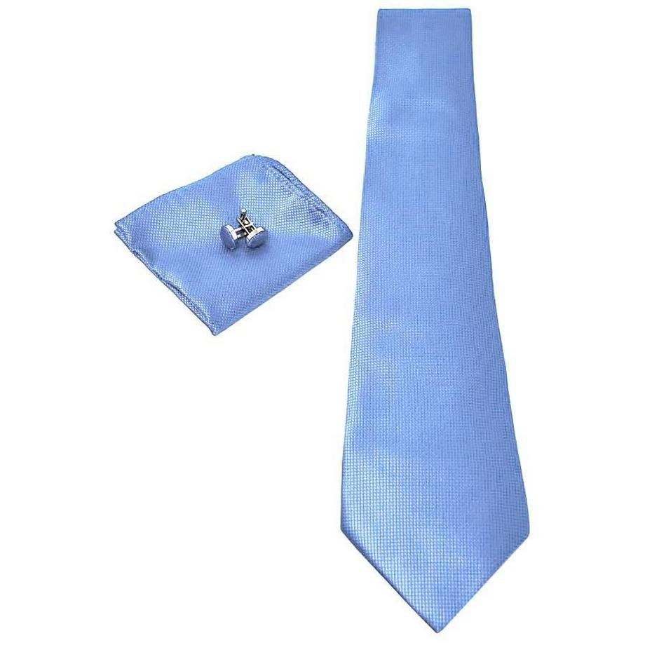 B2X Cravatta Fazzoletto Gemelli Set Azzurro  