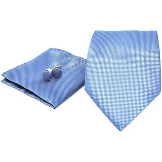 B2X  Accessoires de costumes | Cravate + Mouchoir + Boutons de Manchette - Bleu Clair 