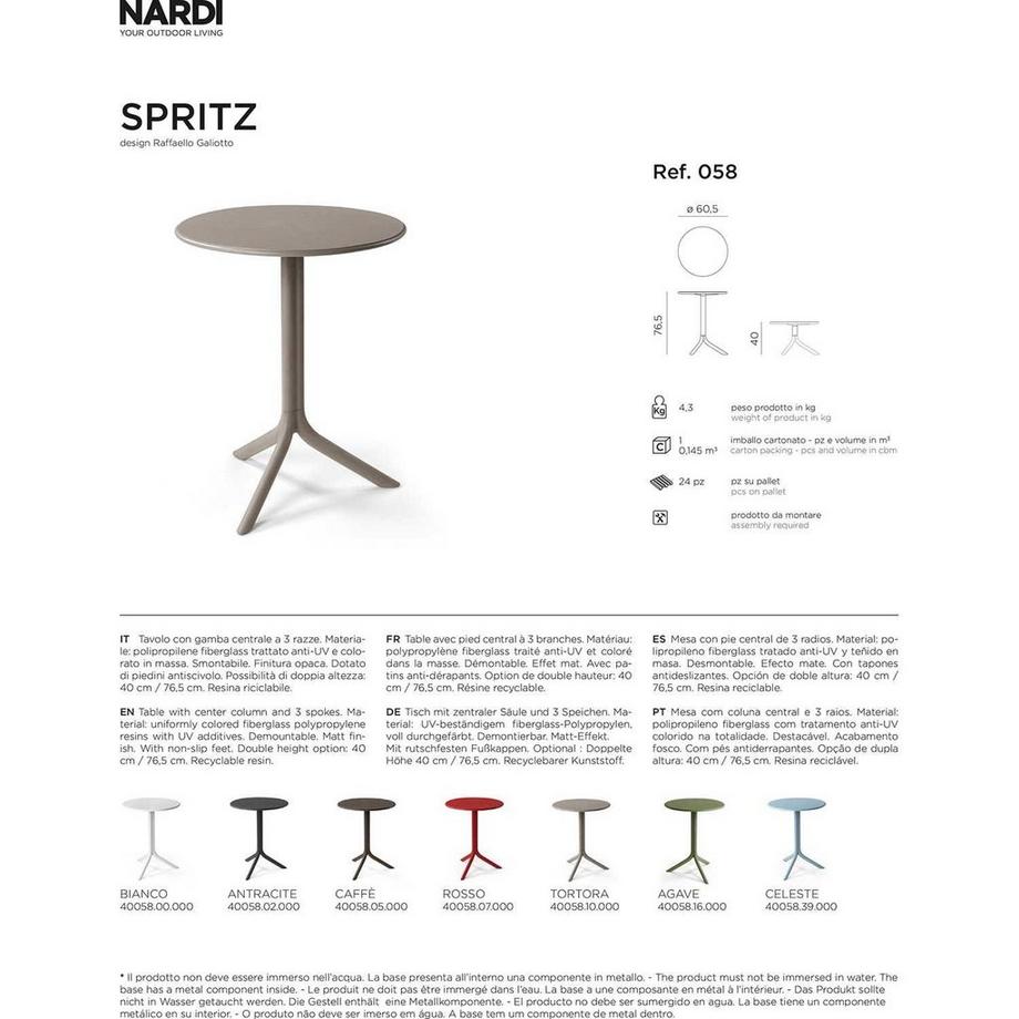 NARDI outdoor Gartentisch Spritz  60  