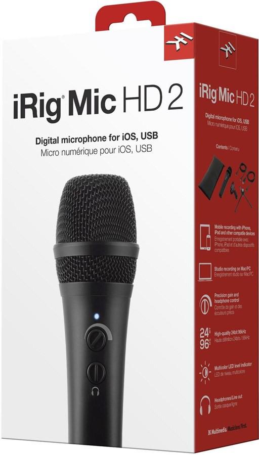IK Multimedia  iRig Mic HD 2 - hochwertiges digitales Mikrofon mit integriertem Kopfhöreranschluss für iOS und Mac (inkl. Lightning auf USB Kabel) - Schwarz 