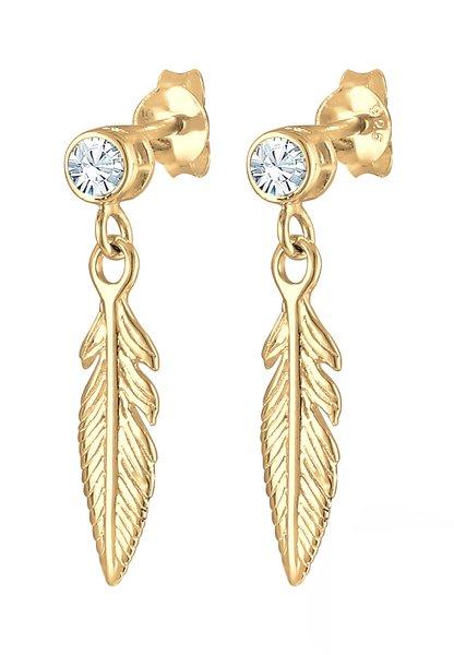 Elli  Ohrringe Feder Boho Mit Kristallen 