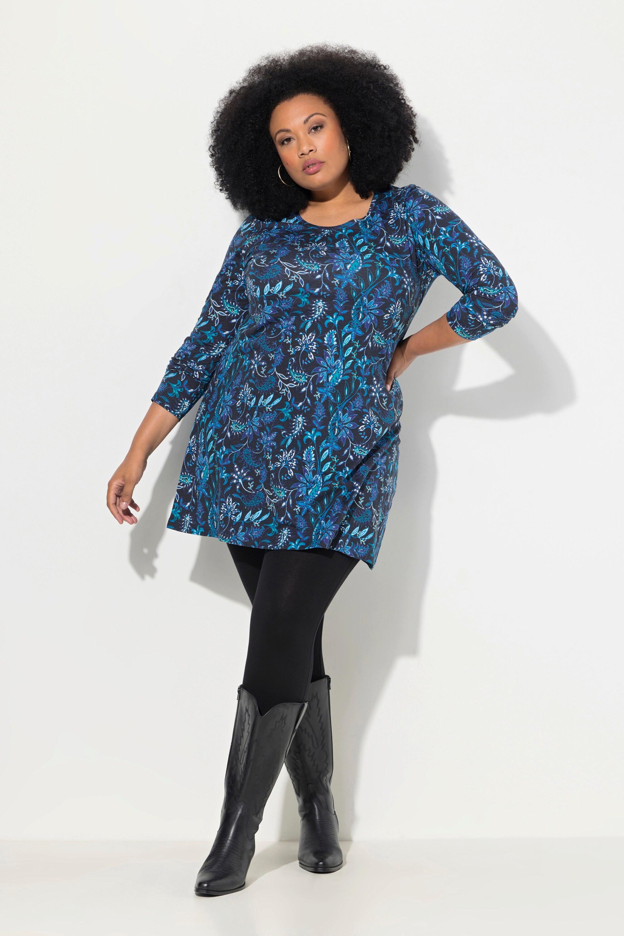 Ulla Popken Maglia lunga fantasia A-line Girocollo Maniche Lunghe  