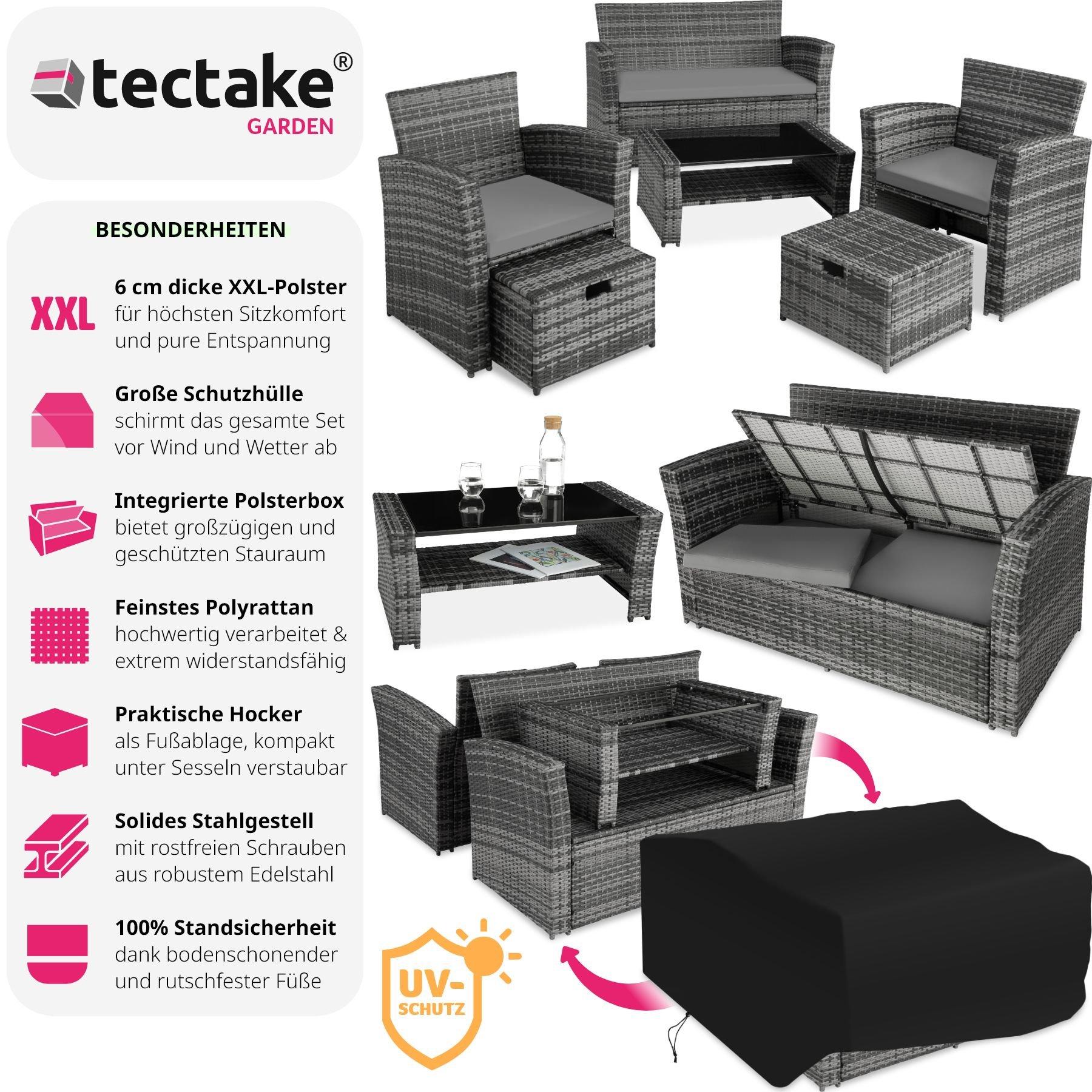 Tectake Salottino in rattan Modena 3 + 2 + 1, Involucro protettivo incluso  