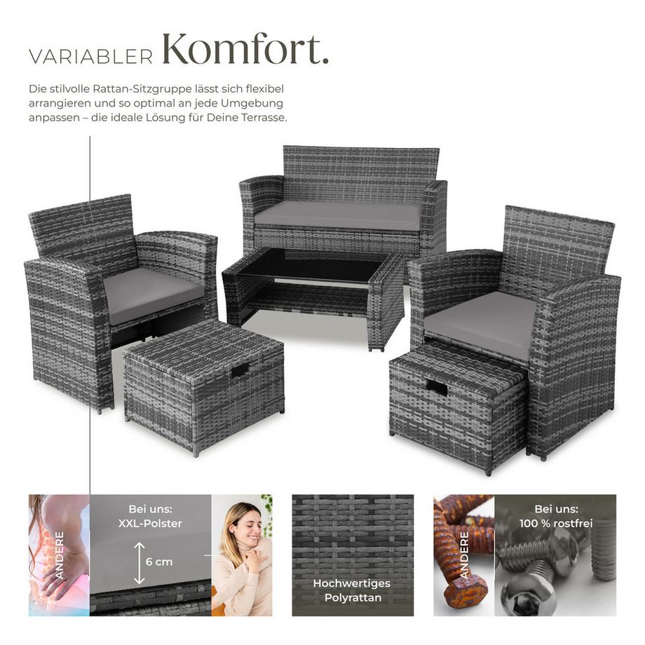 Tectake Rattan Sitzgruppe Modena für 4 bis 6 Personen widerstandsfähig  