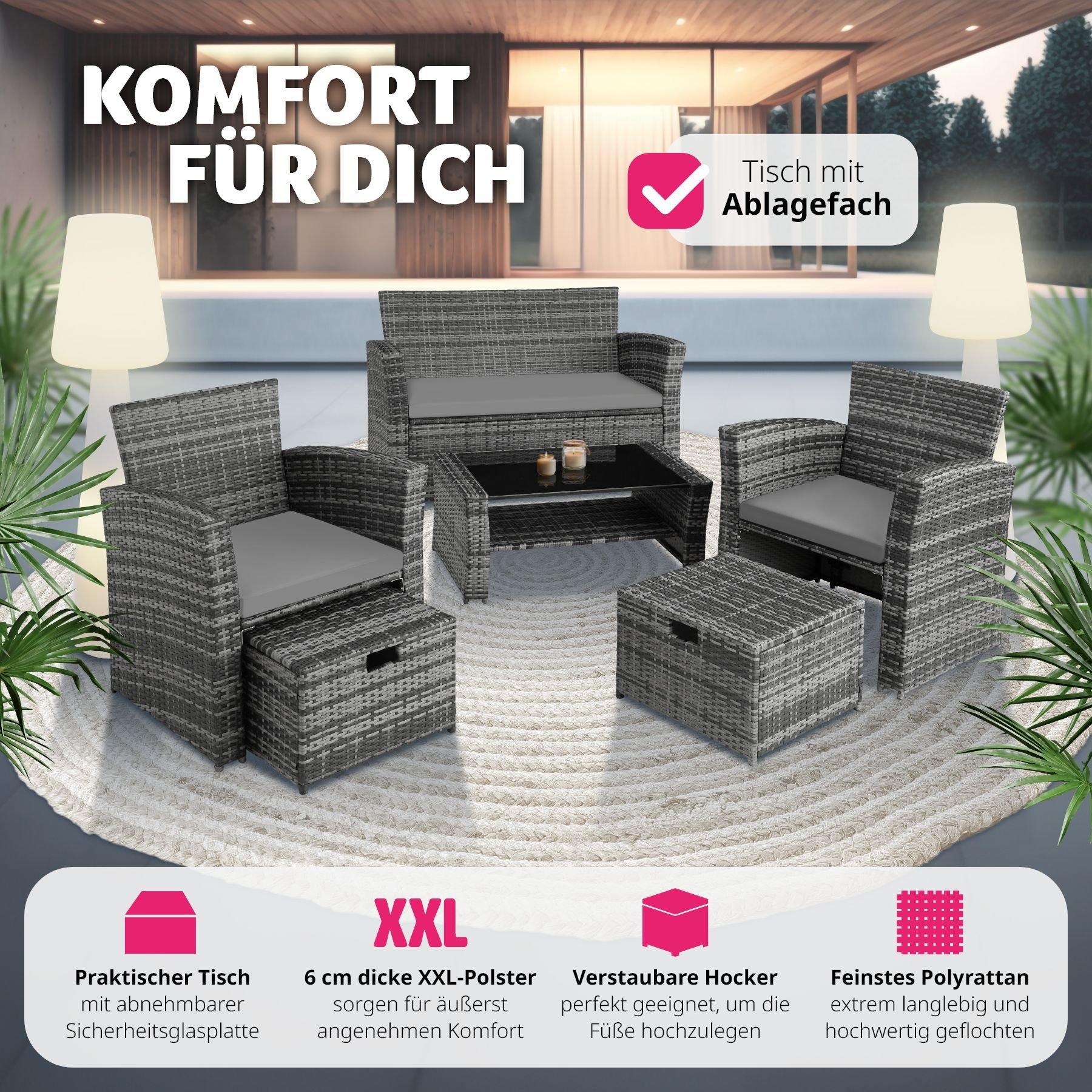 Tectake Salottino in rattan Modena 3 + 2 + 1, Involucro protettivo incluso  