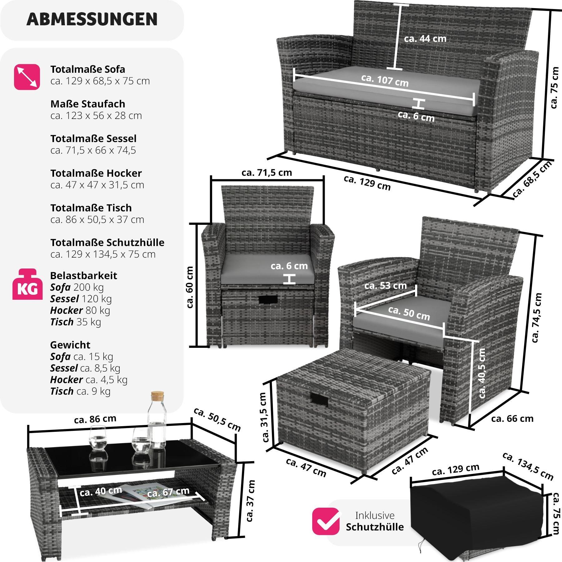 Tectake Salottino in rattan Modena 3 + 2 + 1, Involucro protettivo incluso  