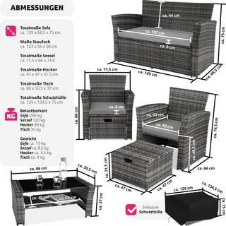 Tectake Salottino in rattan Modena 3 + 2 + 1, Involucro protettivo incluso  