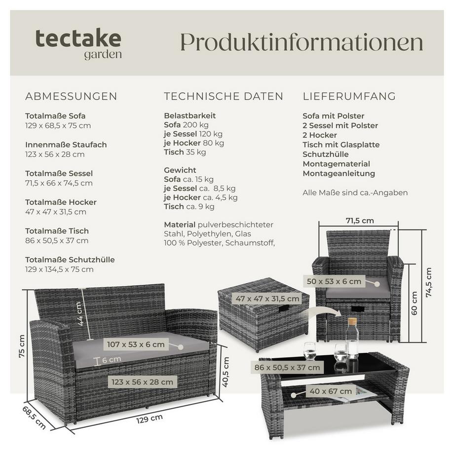 Tectake Rattan Sitzgruppe Modena für 4 bis 6 Personen widerstandsfähig  