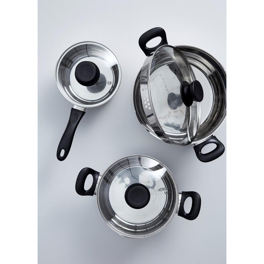 SCHOU Ensemble de casseroles, 6 pièces, acier inoxydable, noir  