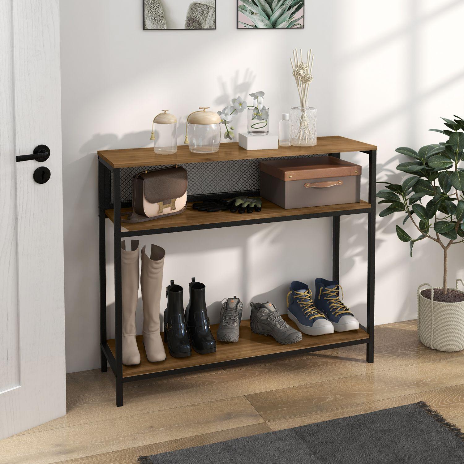 Northio Table Console Avec 2 Étagères, Console D'Entrée Avec Protection Anti-Basculement, Étagère À Chaussures, Métal, Marron, 100X29,5X90 Cm  