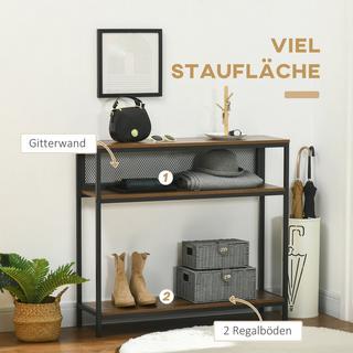 Northio Table Console Avec 2 Étagères, Console D'Entrée Avec Protection Anti-Basculement, Étagère À Chaussures, Métal, Marron, 100X29,5X90 Cm  