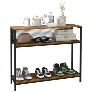 Table Console Avec 2 Étagères, Console D'Entrée Avec Protection Anti-Basculement, Étagère À Chaussures, Métal, Marron, 100X29,5X90 Cm