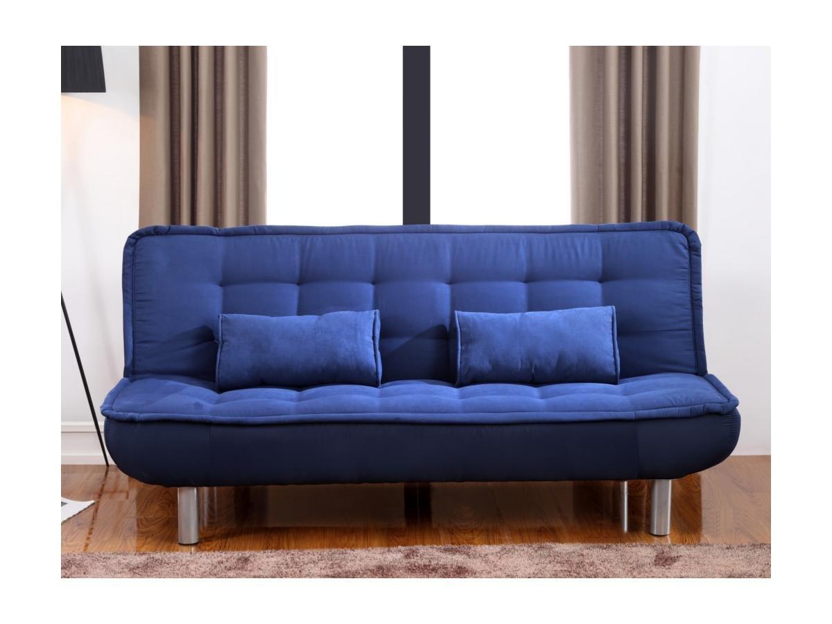 Vente-unique Sparset: Schlafsofa Klappsofa - Blau - MISHAN + Teppich - Grau - BUNNY  