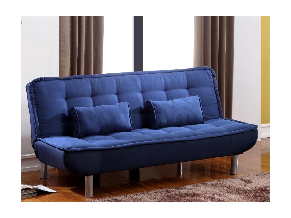 Vente-unique Sparset: Schlafsofa Klappsofa - Blau - MISHAN + Teppich - Grau - BUNNY  