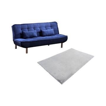 Ensemble canapé convertible clic-clac bleu MISHAN et tapis gris BUNNY