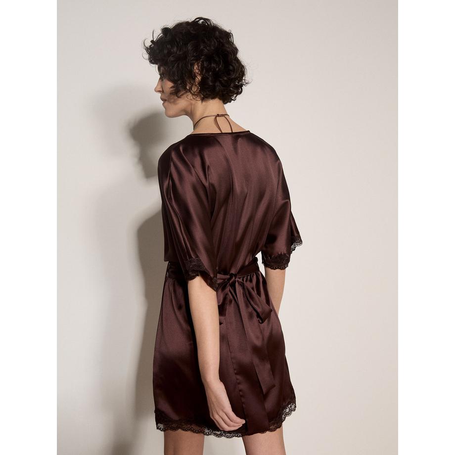 APRICOT Spitzenbesatz Satin Kimono Minikleid  