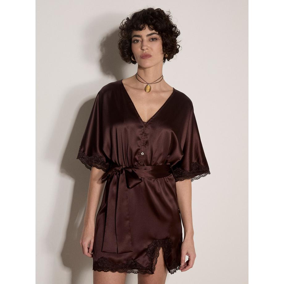 Spitzen-Kimono-Minikleid aus Satin