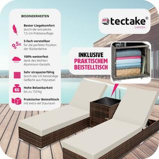 Tectake 2 lettini prendisole  in rattan con telaio in alluminio, tavolo e telo protettivo  