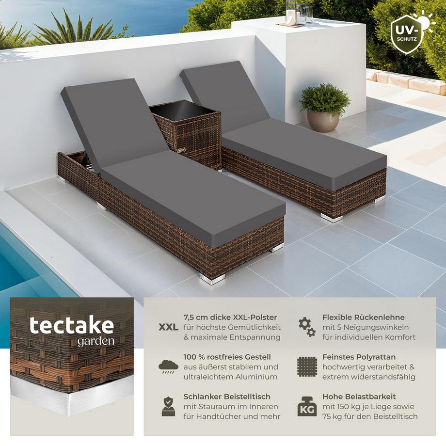 Tectake Lot de 2 bains de soleil design luxueux  avec cadre en aluminium  