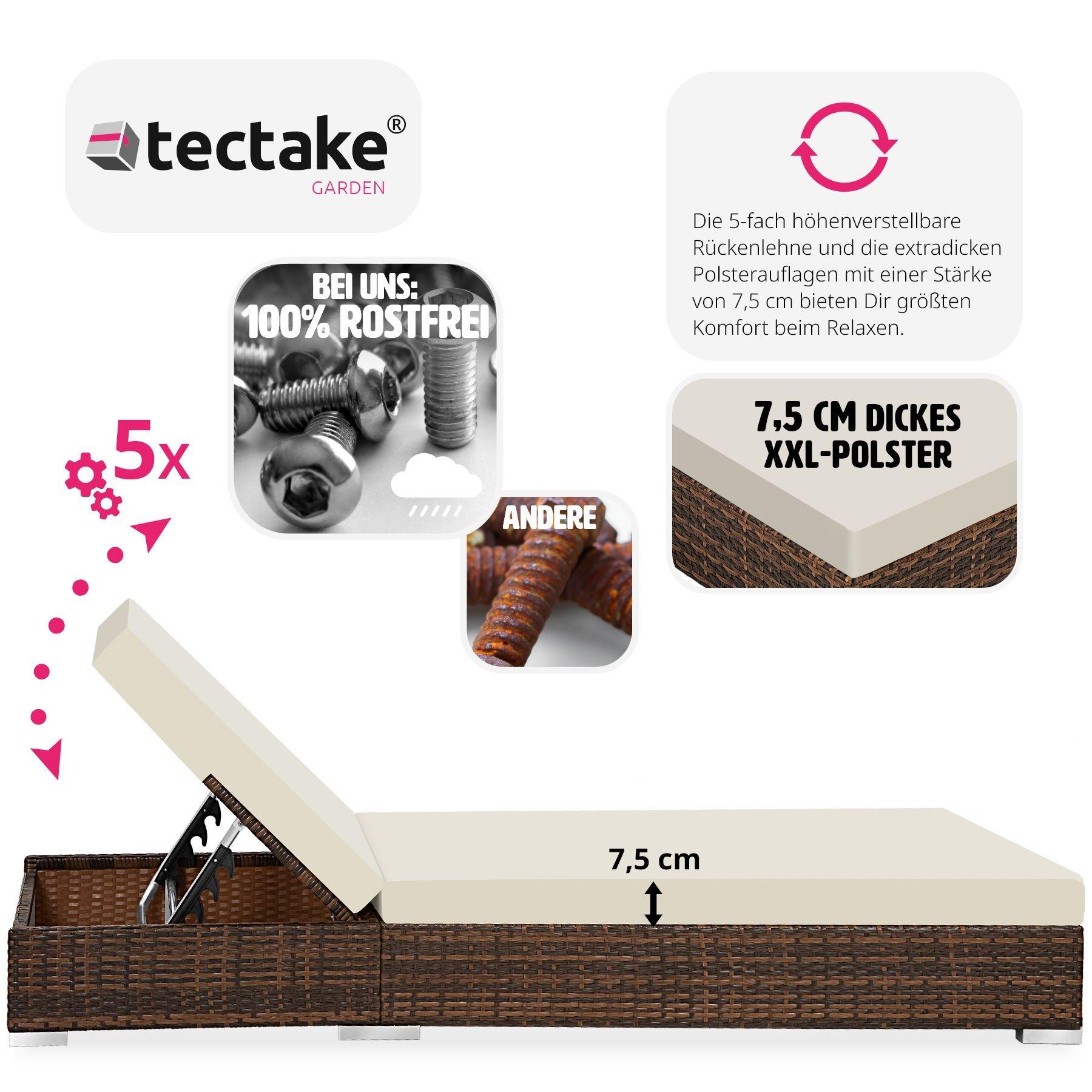 Tectake 2 lettini prendisole  in rattan con telaio in alluminio, tavolo e telo protettivo  