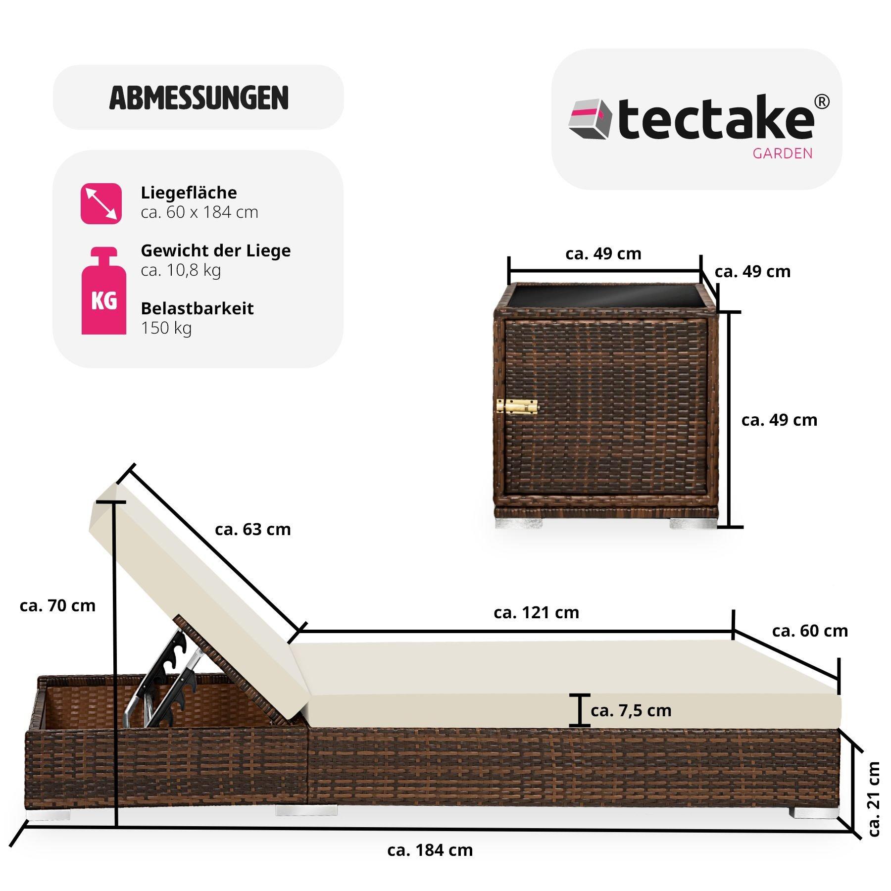 Tectake 2 lettini prendisole  in rattan con telaio in alluminio, tavolo e telo protettivo  