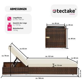 Tectake 2 lettini prendisole  in rattan con telaio in alluminio, tavolo e telo protettivo  