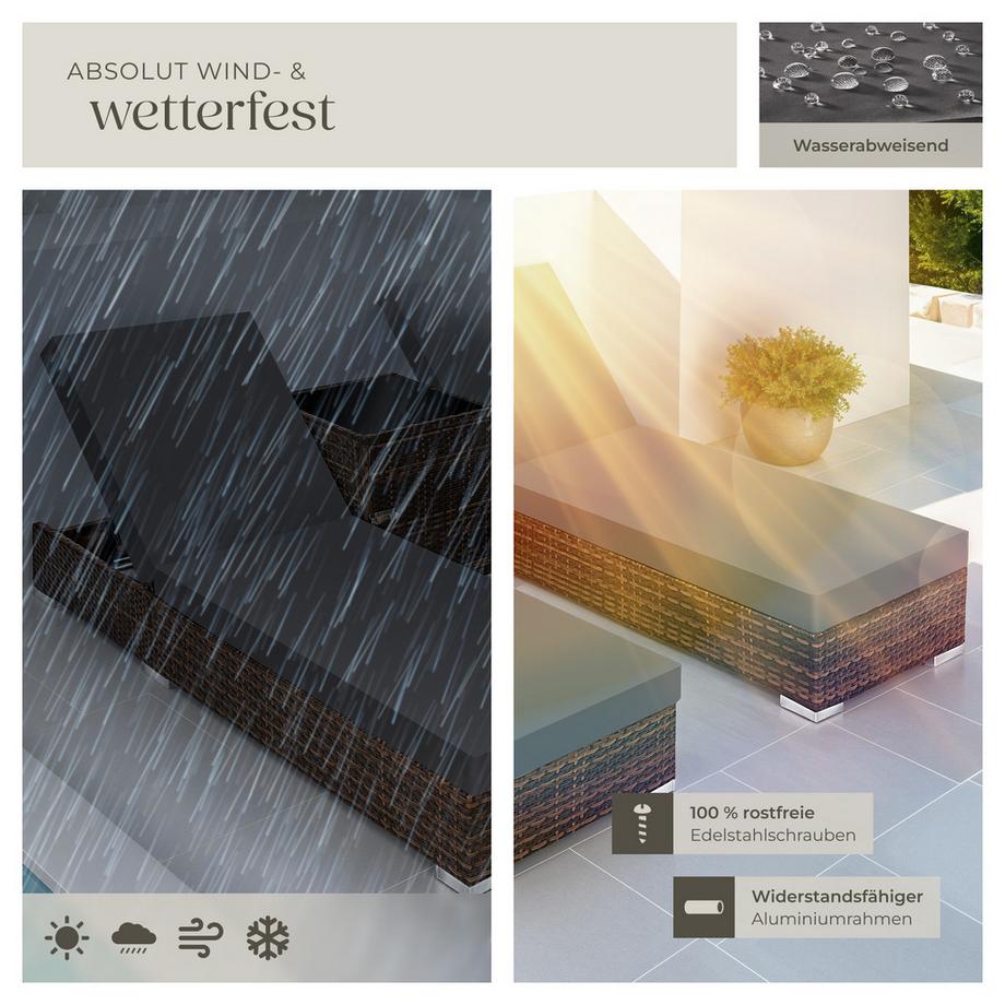 Tectake 2er Set Aluminium Rattan Sonnenliegen  wetterfest und UV-beständig 5-fach verstellbare Rückenlehne, Dicke des Polsters 7,5 cm  