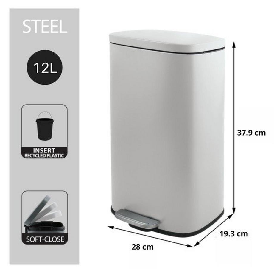 spirella Treteimer Stahl AKIRA 12L Mattweiß  