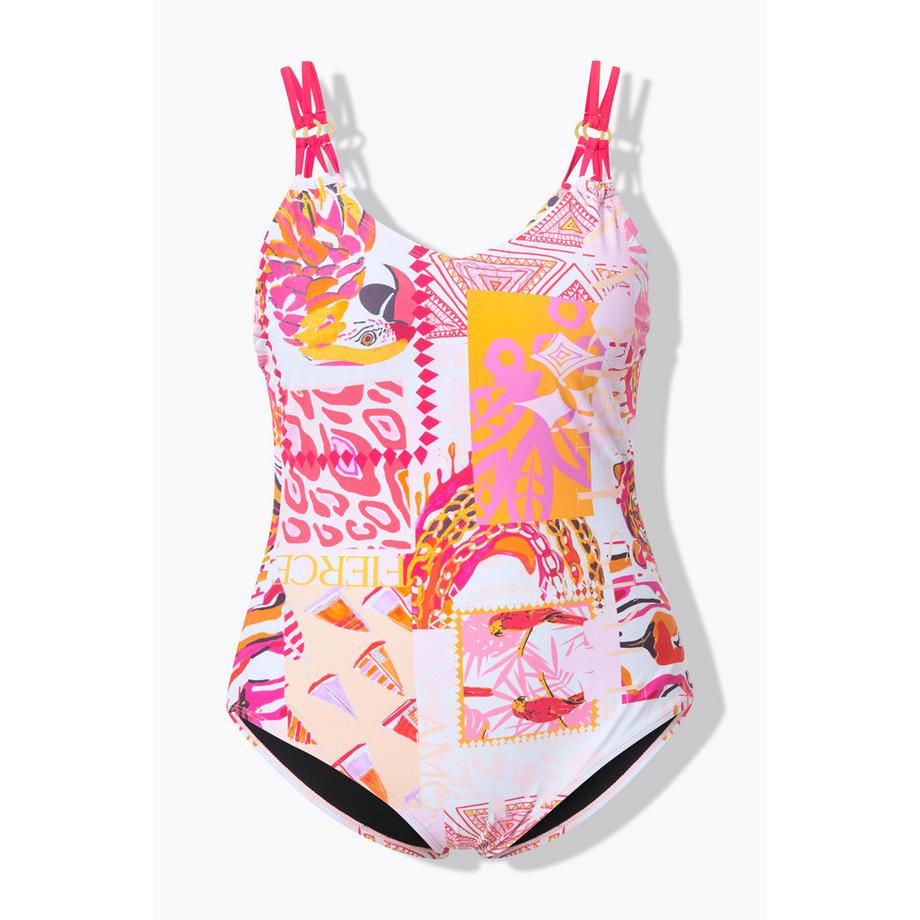 Ulla Popken Maillot de bain imprimé perroquet bonnets souples décolleté en V  