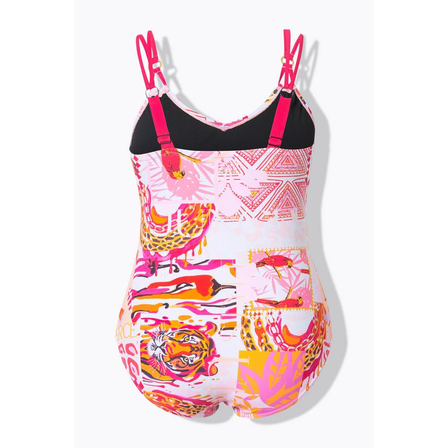 Ulla Popken Maillot de bain imprimé perroquet bonnets souples décolleté en V  