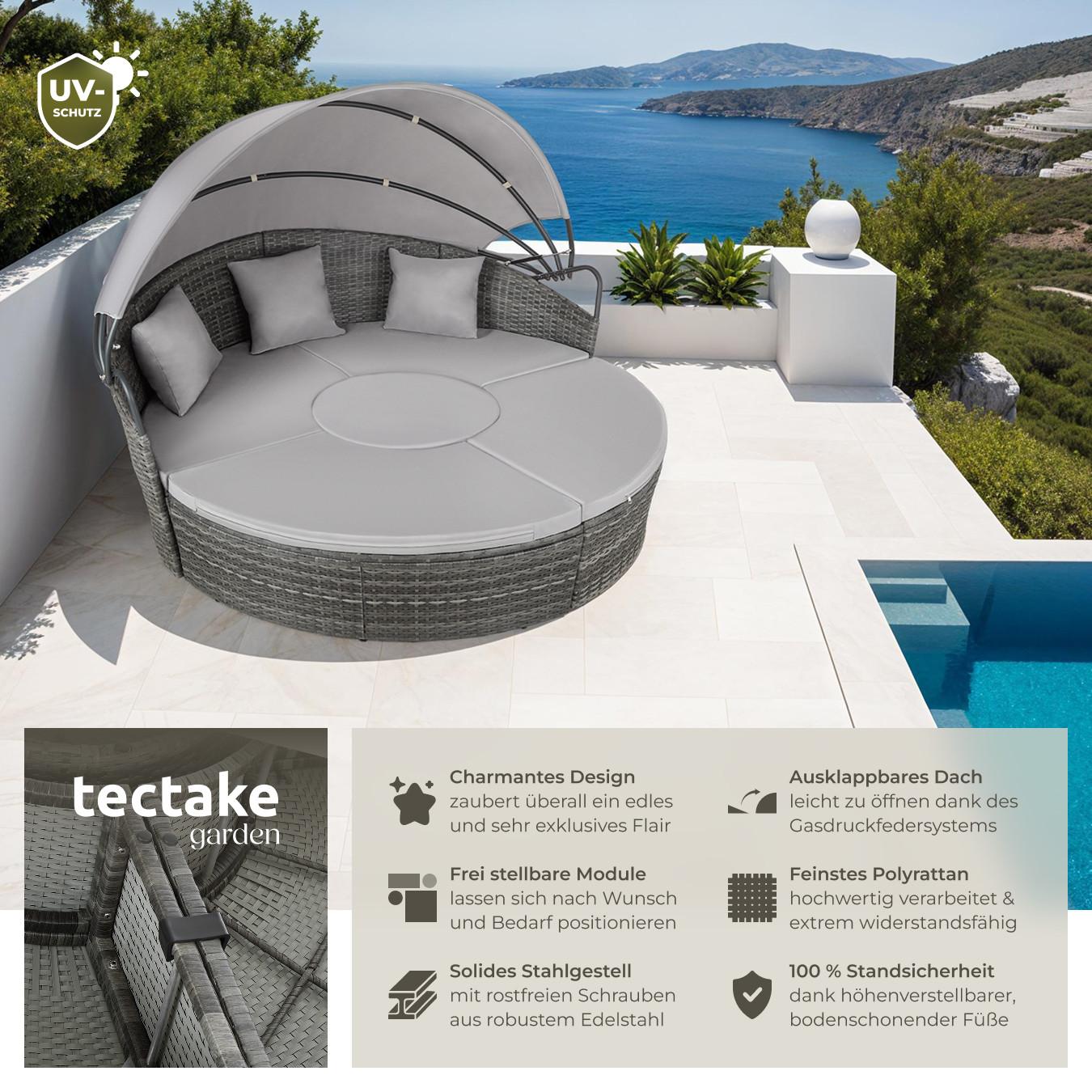 Tectake Bain de soleil rond au design contemporain luxueux SANTORIN robuste  