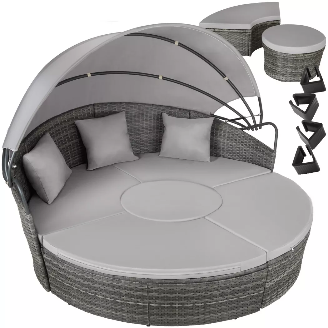 tectake® Rattan Sonneninsel, widerstandsfähig, klappbares Sonnendach, variabel aufstellbar