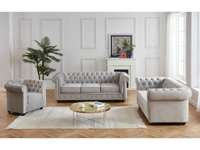 Vente-unique Canapé 3+2+1 places CHESTERFIELD Velours clair  