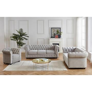 Canapé 3+2+1 places CHESTERFIELD Velours clair