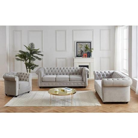 Vente-unique Canapé 3+2+1 places CHESTERFIELD Velours clair  