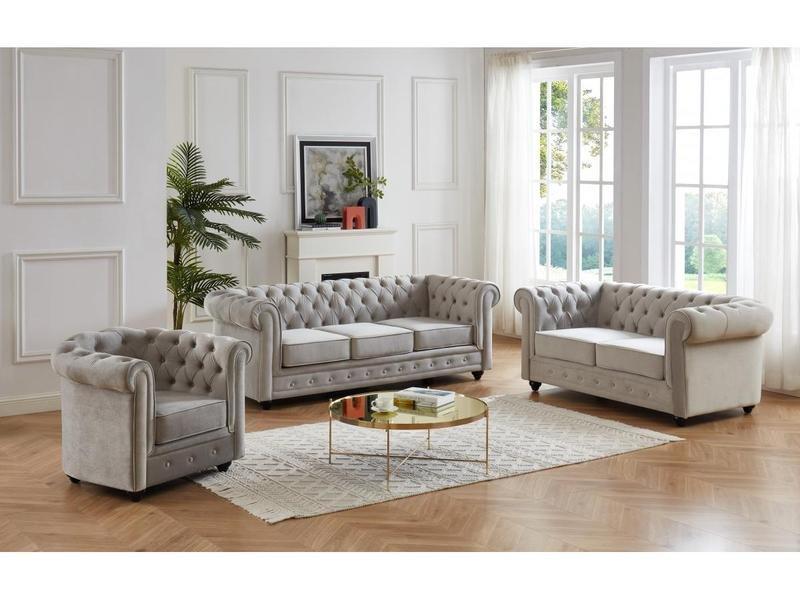 Vente-unique Canapé 3+2+1 places CHESTERFIELD Velours clair  