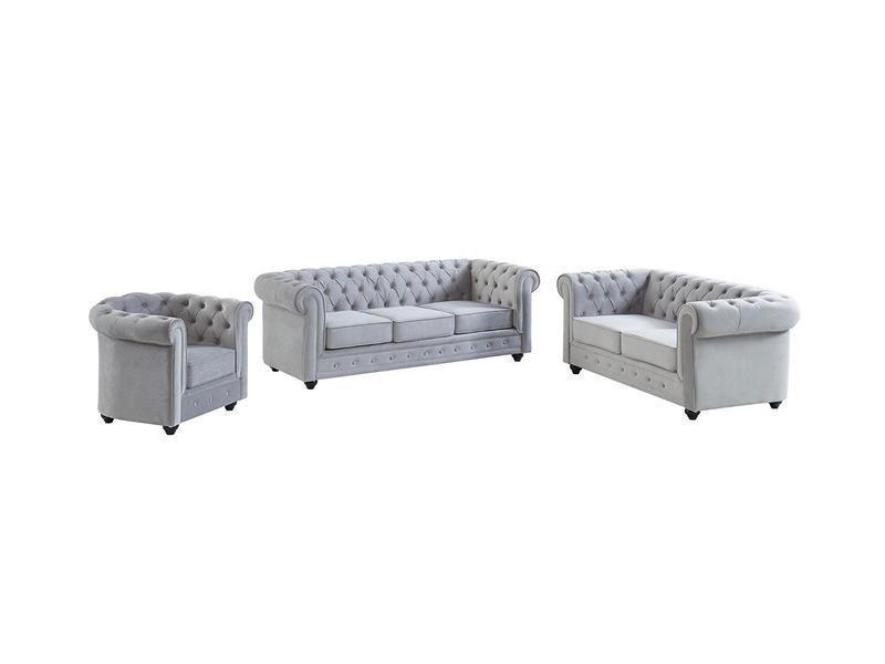 Vente-unique Canapé 3+2+1 places CHESTERFIELD Velours clair  