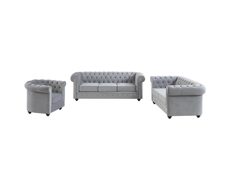 Vente-unique Canapé 3+2+1 places CHESTERFIELD Velours clair  