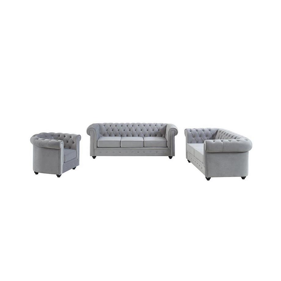 Vente-unique Divano 3+2+1 posti Velluto Grigio CHESTERFIELD  