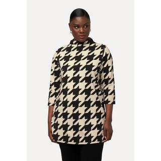 Ulla Popken  Sweat-shirt oversized à col montant et manches 3/4, motif pied-de-poule 