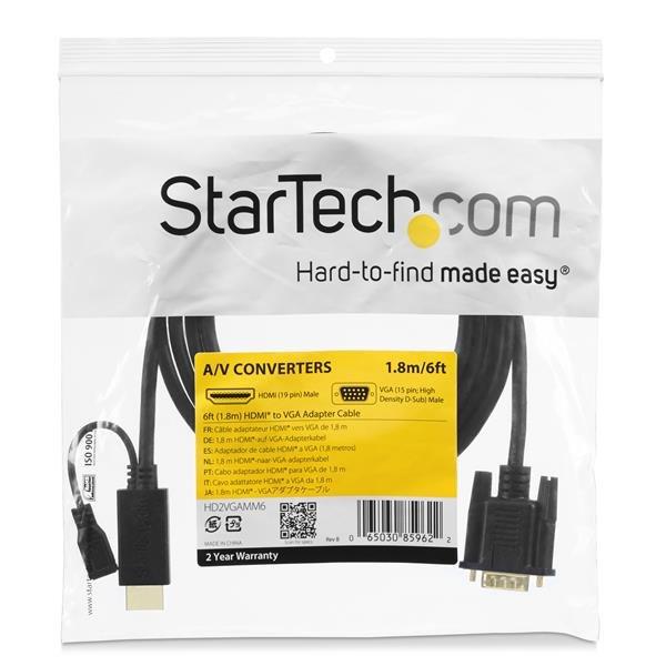 STARTECH.COM  StarTech.com Câble adaptateur HDMI® vers VGA de 1,8m - Convertisseur actif HDMI vers HD15 - M/M - 1920x1200 / 1080p 