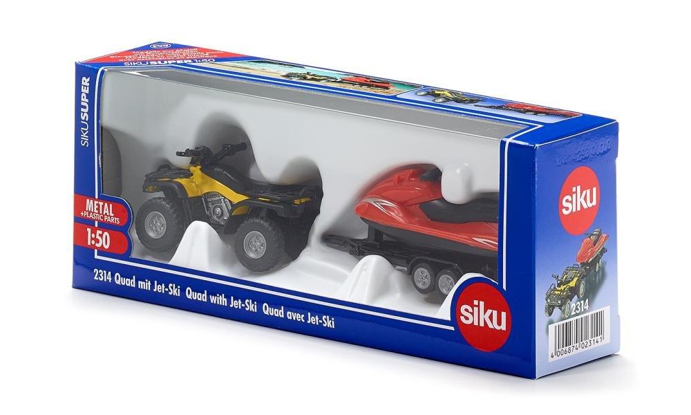 siku  2314, Quad mit Anhänger und Jet-Ski, 1:50, MetallKunststoff, GelbRot, Abnehmbarer Anhänger, Schwimmfähiger Jet-Ski 