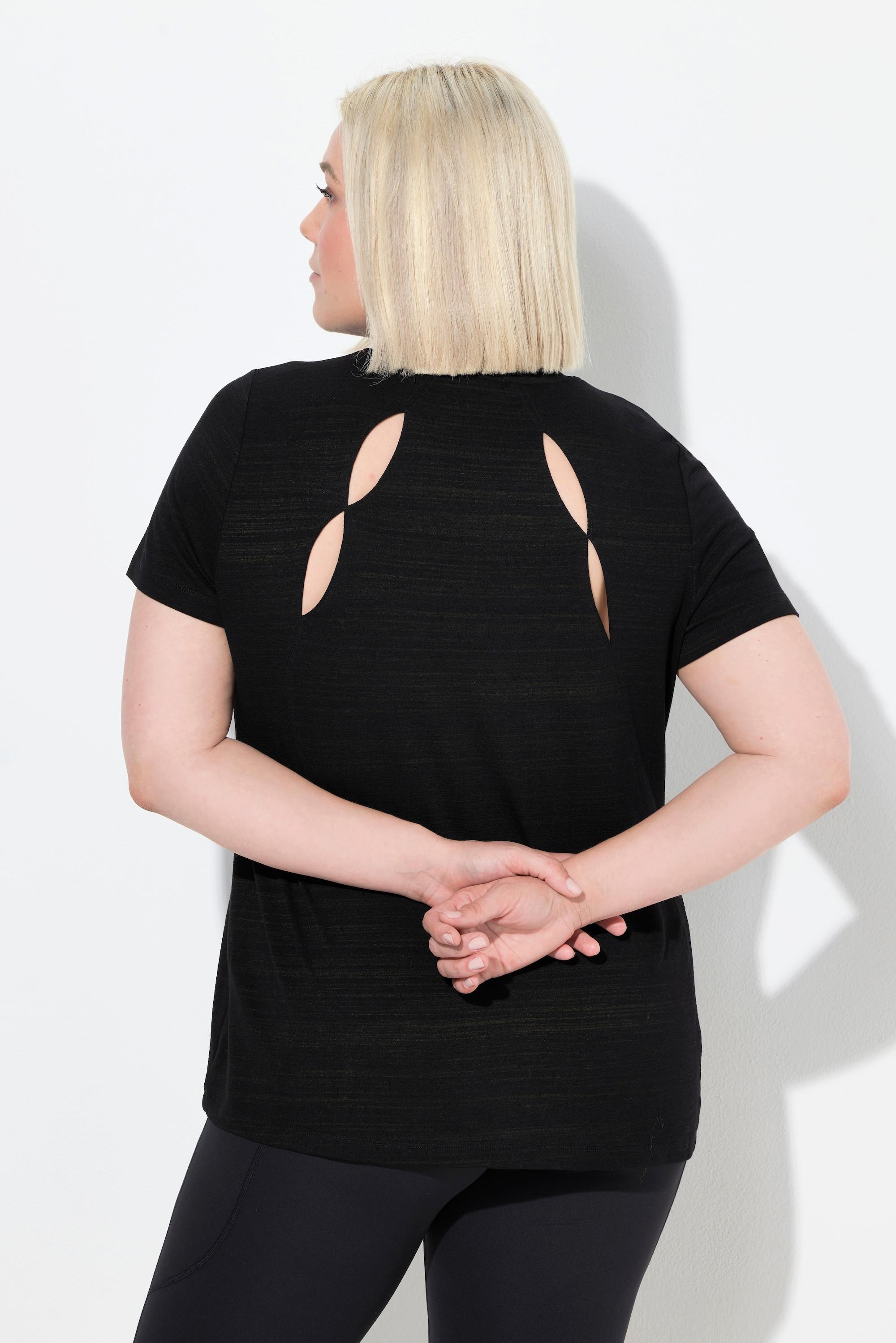 Ulla Popken Maglia funzionale aperture scollo a V mezze maniche riciclata  